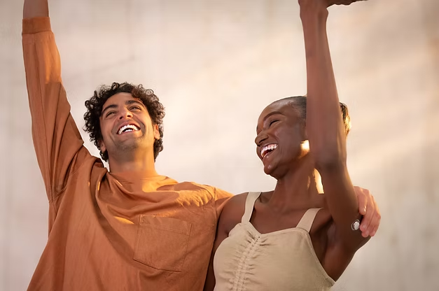 People sharing an active moment outdoors
